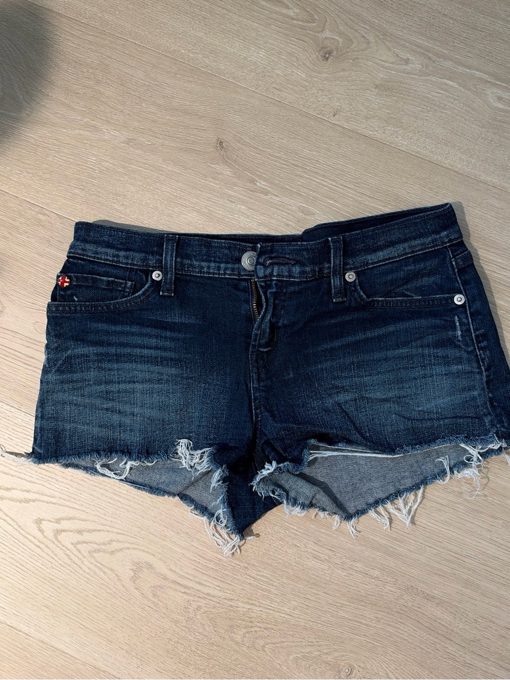 Hudson Jeans Dark Blue Frayed Hem Denim Shorts